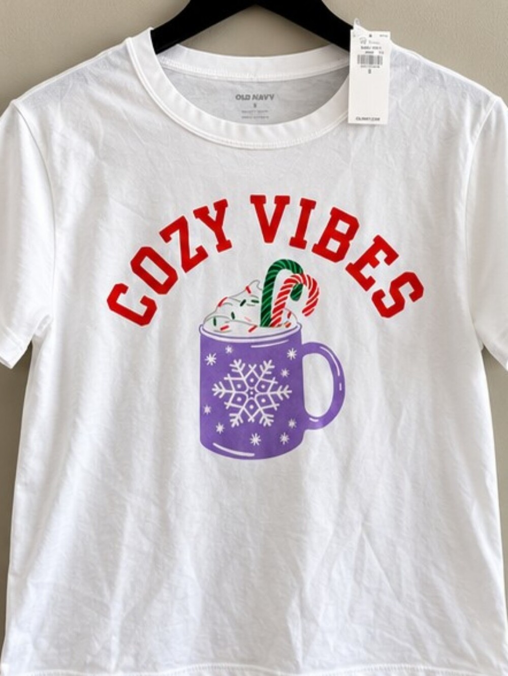 Old Navy Cozy Vibes Christmas Hot Cocoa Graphic Tee White Small NWT